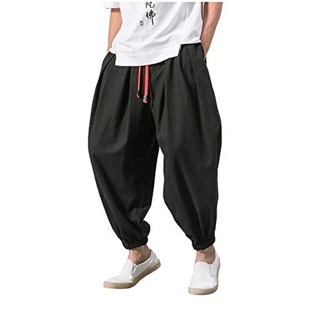  Men's Joggers Trousers Beach Pants Baggy Harem Pants Solid Color Pocket Drawstring Elastic Waist Daily Gym Streetwear Loose Fit Boho Casual Black Brown
