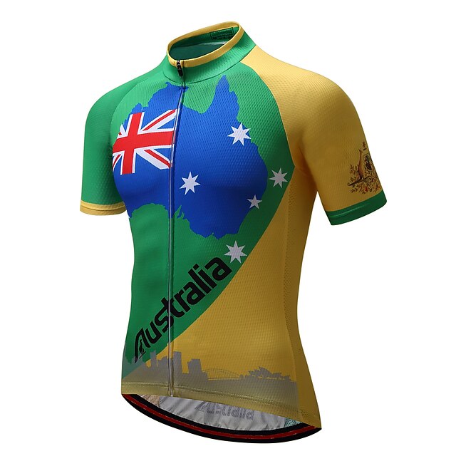  21Grams Men's Cycling Jersey Short Sleeve Bike Top with 3 Rear Pockets Breathable Quick Dry Moisture Wicking Mountain Bike MTB Road Bike Cycling Green Yellow Spandex Polyester Australia Sports