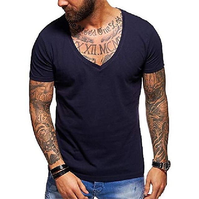  Homens Camiseta T-shirt Tecido Decote V Verão Manga Curta Roupa Músculo Essencial