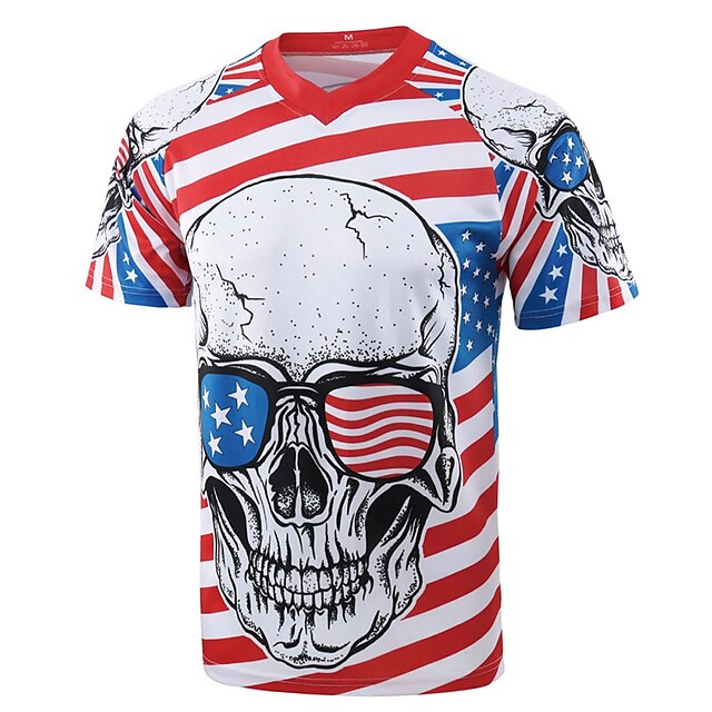  21Grams Men's Short Sleeve Downhill Jersey Mountain Bike MTB Road Bike Cycling Red Skull USA Bike Spandex Polyester Breathable Quick Dry Moisture Wicking Sports Skull USA Clothing Apparel
