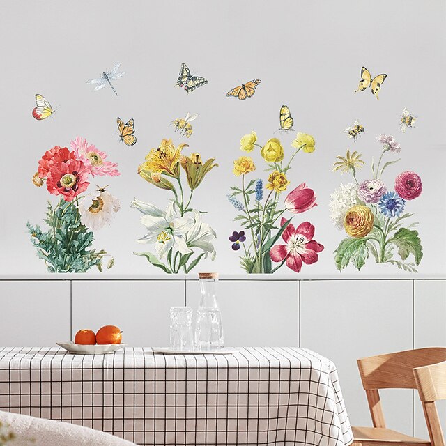  Floral & Plants Wall Stickers Bedroom / Living Room, Pre-pasted PVC Home Decoration Wall Decal 1pc