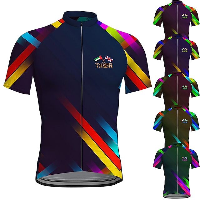  21Grams Men's Cycling Jersey Short Sleeve Bike Jersey Top with 3 Rear Pockets Breathable Quick Dry Moisture Wicking Mountain Bike MTB Road Bike Cycling Green Purple Yellow Spandex Polyester Rainbow