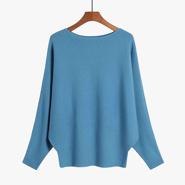  Women's Pullover Sweater Jumper Crew Neck Knit Cotton Drop Shoulder Fall Winter Formal Daily Holiday Basic Casual St. Patrick's Day Long Sleeve Solid Color Light Blue Natural yellow Scarlet One-Size