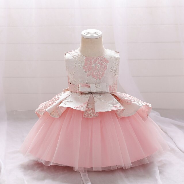  Toddler Little Girls' Dress Flower Party Daily Tulle Dress Patchwork Bow Green Pink Knee-length Sleeveless Princess Cute Dresses Spring Summer Children's Day Slim 1-3 Years