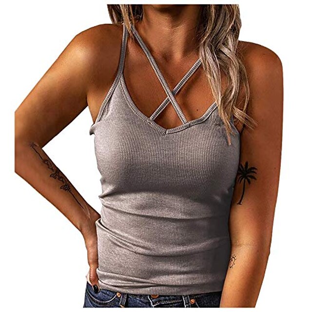  BEUU Women Front Criss Cross Tank Tops Adjustable Strappy Summer Sleeveless Shirts Hollow Out Spaghetti Strap Cami Pleated Shi Sets Ruched Side Asymmetrical Bodycon Dres Bralettes Cowl Camisoles