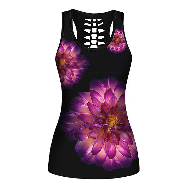  21Grams® Women's Yoga Top Floral / Botanical Black Yoga Gym Workout Running Tank Top Sleeveless Sport Activewear Stretchy Breathable Quick Dry Comfortable