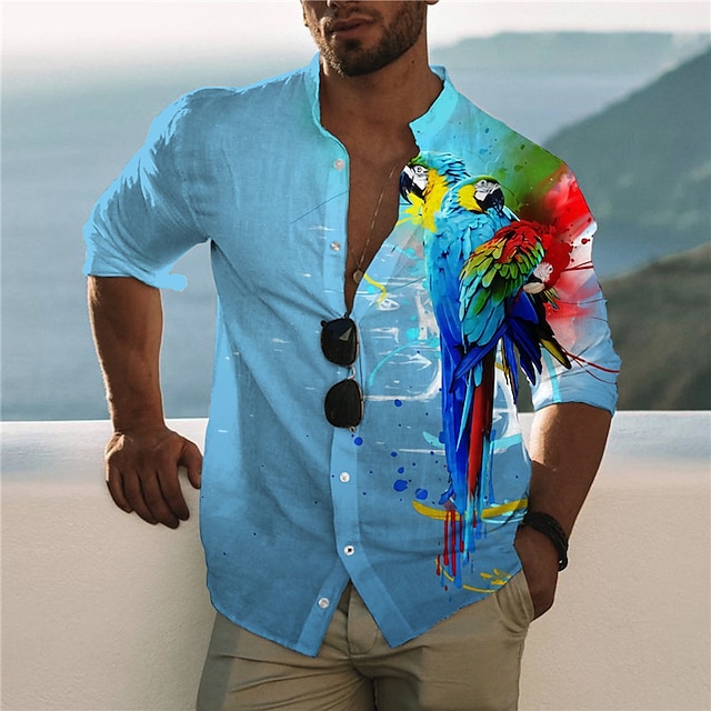  Herren Hemd Hawaiihemd Sommerhemd Ständer Graphic Tier Hawaiian Aloha Papagei Gelb Blau Purpur Orange Print Outdoor Casual Button-Down Bedruckt Kurzarm Bekleidung Modisch Designer Brautkleider