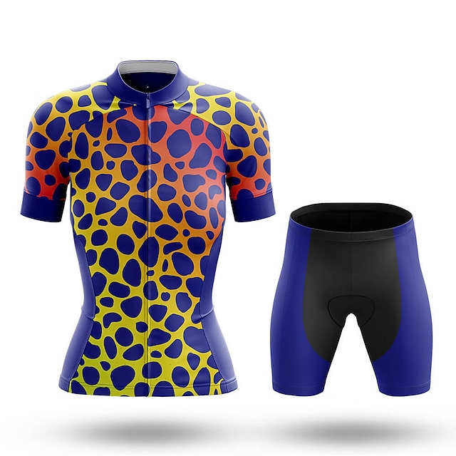  21Grams Women's Short Sleeve Cycling Jersey with Shorts Mountain Bike MTB Road Bike Cycling Khaki Blue Yellow Leopard Bike Spandex Polyester Clothing Suit 3D Pad Breathable Quick Dry Moisture Wicking