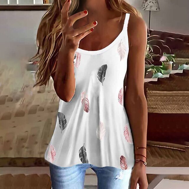  Women's Casual Geometric Feather Print Camisole