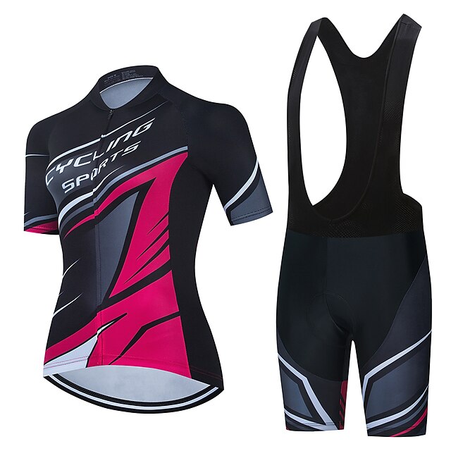  21Grams Women's Short Sleeve Cycling Jersey with Bib Shorts Mountain Bike MTB Road Bike Cycling Black Bike Spandex Polyester Clothing Suit 3D Pad Breathable Quick Dry Moisture Wicking Back Pocket