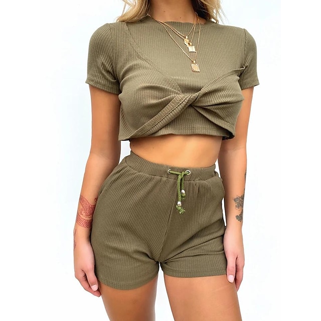  european and american independent station explosive style tethered round neck short sleeve t-shirt top shorts pit strip suit 2506