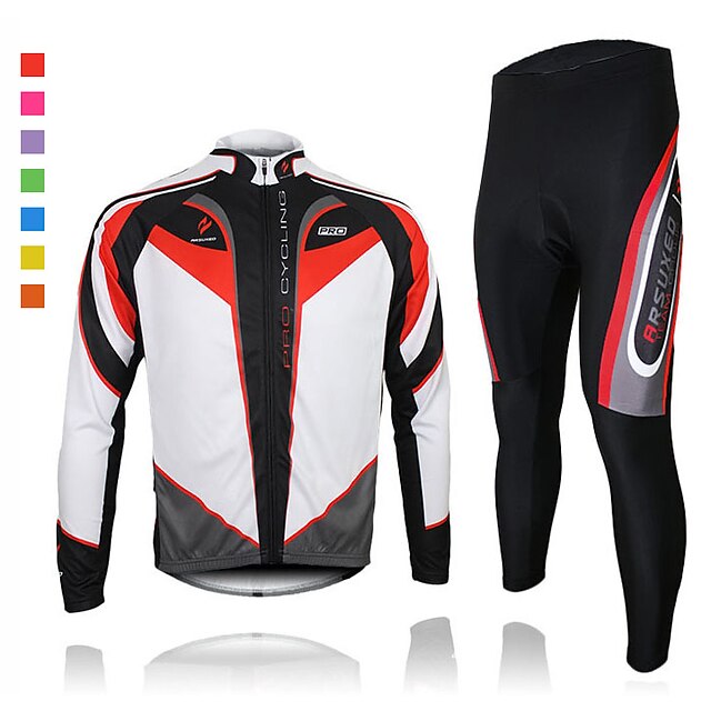  Men's Long Sleeve Cycling Jersey with Tights Cycling Jacket Mountain Bike MTB Road Bike Cycling Winter Green Purple Yellow Patchwork Bike Thermal Warm 3D Pad Breathable Quick Dry Back Pocket Clothing