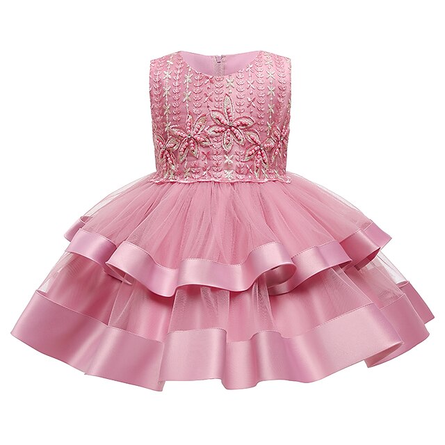  Kids Little Dress Girls' Jacquard Solid Colored Party Birthday Tulle Dress Mesh Green Pink Wine Knee-length Sleeveless Princess Sweet Dresses Spring Summer 1 PC Slim 3-10 Years
