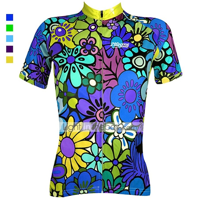  21Grams Women's Short Sleeve Cycling Jersey Bike Jersey Top with 3 Rear Pockets Breathable Quick Dry Moisture Wicking Mountain Bike MTB Road Bike Cycling Green Blue Purple Spandex Polyester Graphic