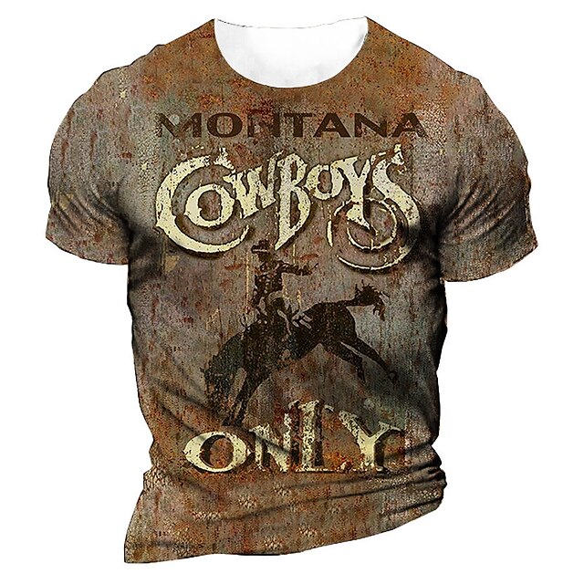  Men's Unisex T shirt Tee Graphic Prints Horse 3D Print Crew Neck Street Daily Short Sleeve Print Tops Casual Designer western style Big and Tall Khaki / Summer