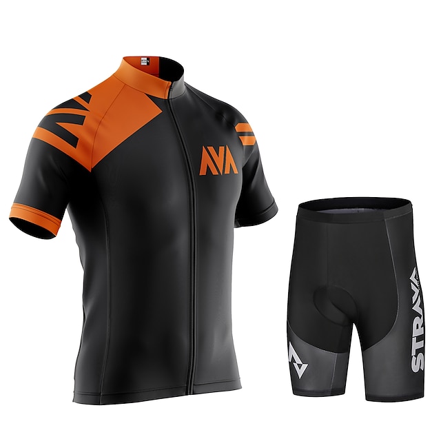  CAWANFLY Men's Short Sleeve Cycling Jersey with Shorts Mountain Bike MTB Road Bike Cycling Black / Orange Bike Lycra Polyester Padded Shorts / Chamois Clothing Suit UV Resistant 3D Pad Anatomic