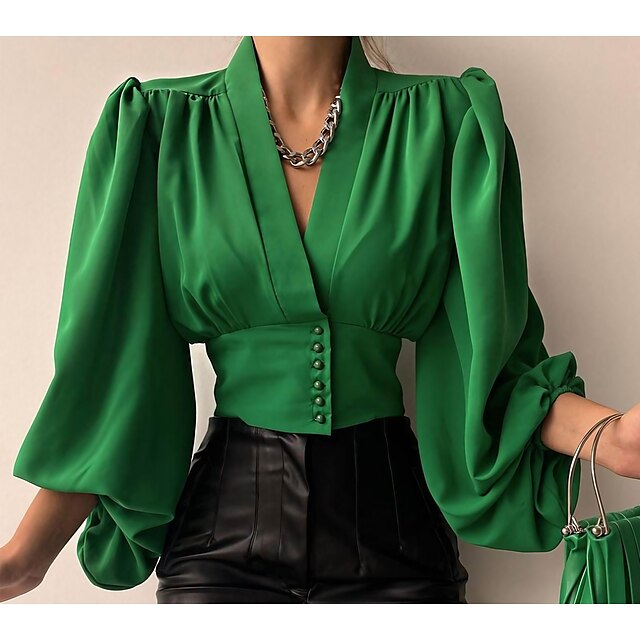  Per donna Blusa Camicia Verde Nero Cachi Stampa Leopardo Floreale Manica lunga A V Streetwear Informale Standard Floreale Geometrica Manica a lanterna S