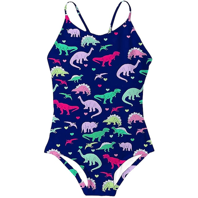  Kids Girls' One Piece Swimwear Swimsuit Swimwear Sleeveless Animal Green Blue Purple Cute Swimming Bathing Suits 2-8 Years / Spring / Summer
