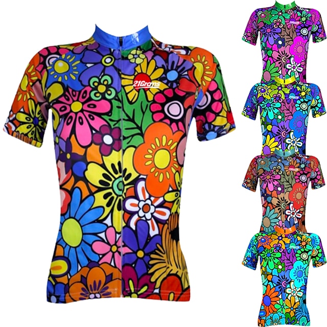  21Grams® Women's Cycling Jersey Short Sleeve - Summer Polyester Purple Rainbow Blue+Green Plus Size Floral Botanical Funny Bike Mountain Bike MTB Road Bike Cycling Jersey Top Breathable Ultraviolet