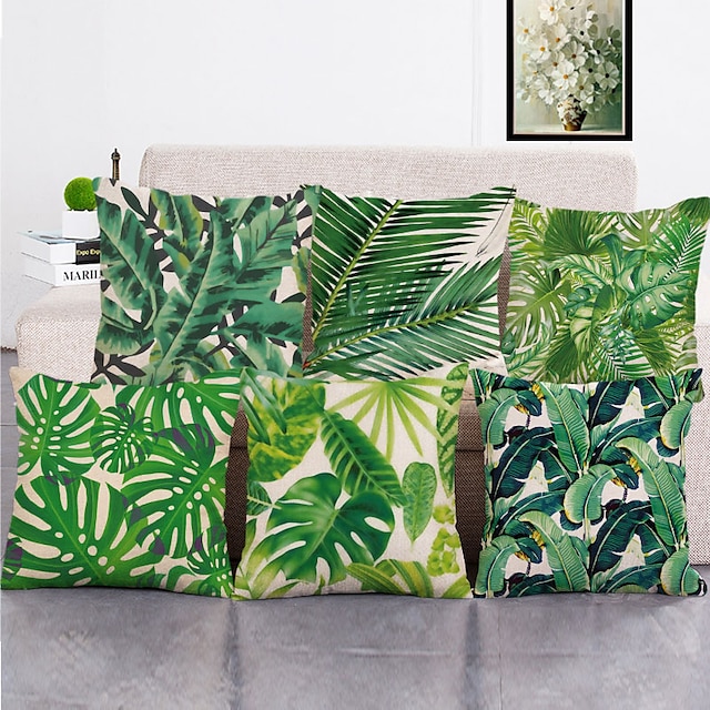  ensemble classique de 6 taie d'oreiller en coton / faux lin, nouveauté botanique classique rétro traditionnel / coussin d'extérieur classique coussin d'extérieur pour canapé canapé-lit chaise vert