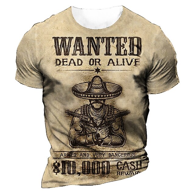  Hombre Unisexo Camiseta Estampados Humano Impresión 3D Cuello Barco Calle Diario Manga Corta Estampado Tops Design Casual estilo occidental Grande y alto Caqui / Verano / Verano