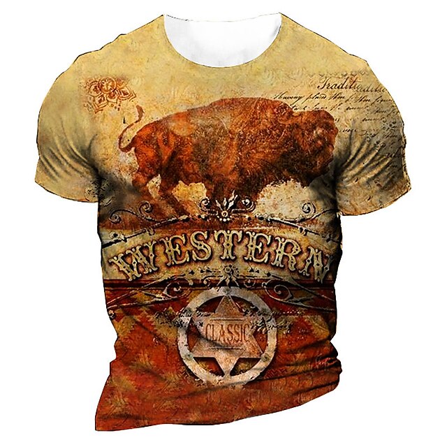  Men's Unisex T shirt Tee Cow Graphic Prints Crew Neck Yellow Blue Green 3D Print Outdoor Street Short Sleeve Print Clothing Apparel Sports Designer Casual western style