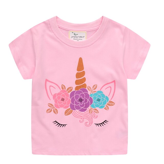  Kids Girls' T shirt Short Sleeve Floral Cartoon Unicorn Pink Cotton Children Tops Adorable Cute Spring Summer Daily Outdoor Regular Fit 3-6 Years