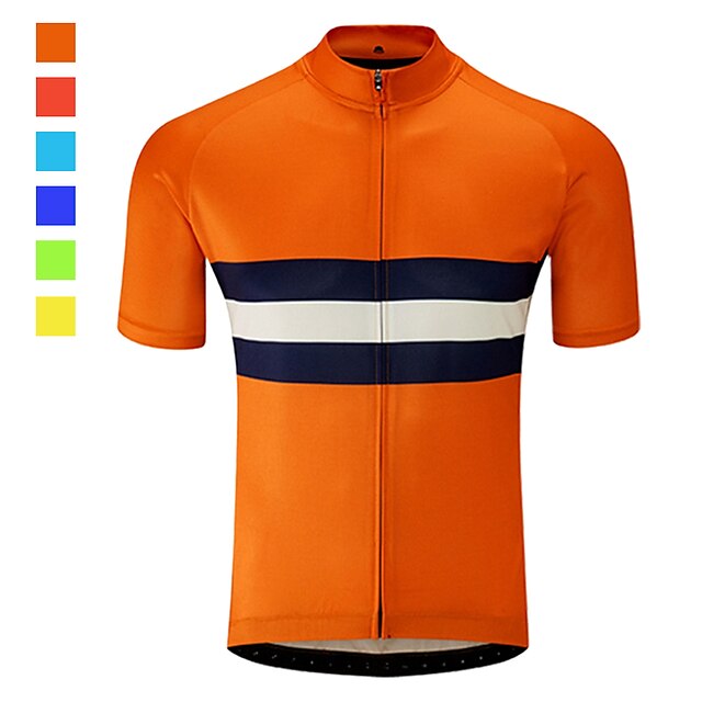  21Grams Men's Cycling Jersey Short Sleeve Bike Jersey Top with 3 Rear Pockets UV Resistant Breathable Quick Dry Mountain Bike MTB Road Bike Cycling Black / Orange Green Yellow Stripes Sports Clothing