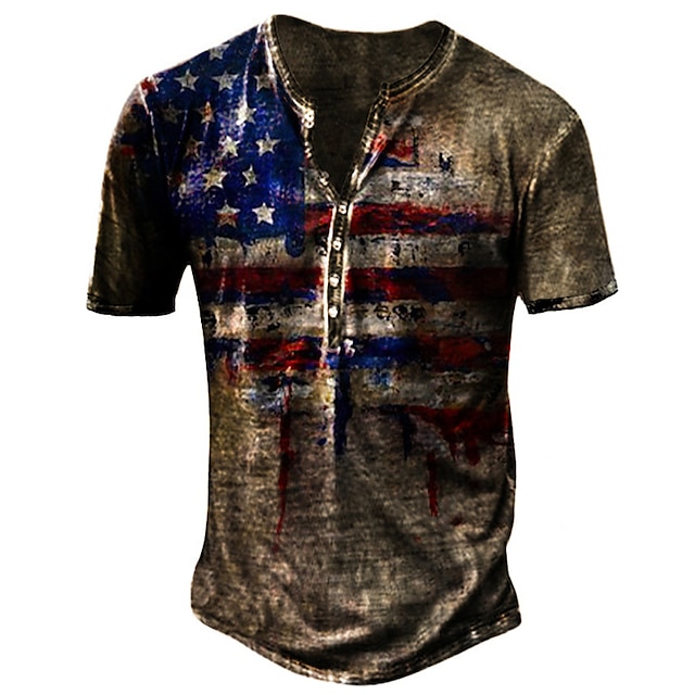  Unisex Men's American Flag Graphic Henley T Shirt