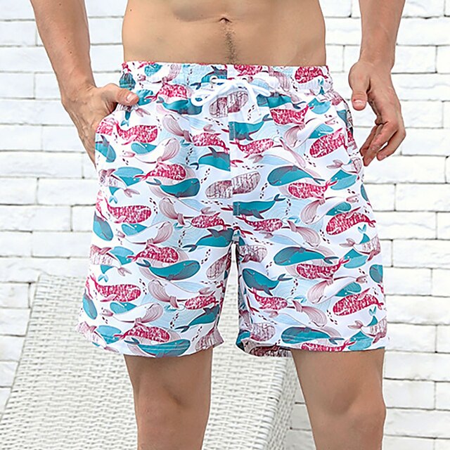  Men's Quick Dry Lightweight Swim Trunks Swim Shorts with Pockets Mesh Lining Drawstring Board Shorts Bathing Suit Printed Swimming Surfing Beach Water Sports Summer