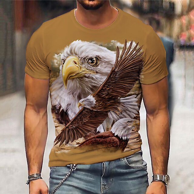  Men's Unisex T shirt Tee Crew Neck Graphic Prints Eagle Brown 3D Print Short Sleeve Print Outdoor Street Tops Sports Designer Casual Big and Tall / Summer / Summer