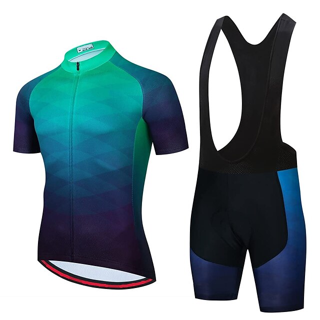  21Grams Men's Short Sleeve Cycling Jersey with Bib Shorts Mountain Bike MTB Road Bike Cycling Green Blue Yellow Bike Spandex Polyester Clothing Suit 3D Pad Breathable Quick Dry Moisture Wicking Back