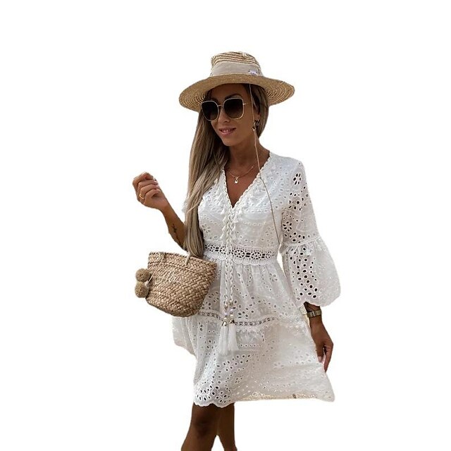  cross-border foreign trade 2022 european and american spring and summer women's amazon hot sale v-neck white hollow loose dress wholesale