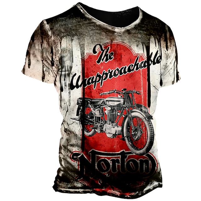  Men's Unisex T shirt Tee Graphic Prints Motorcycle 3D Print Crew Neck Street Daily Short Sleeve Print Tops Casual Retro Designer Big and Tall Red / Summer
