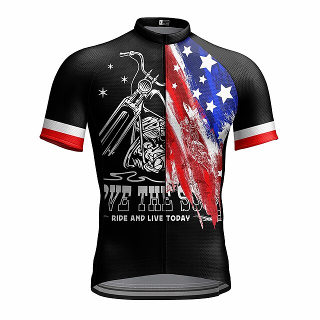  21Grams Men's Short Sleeve Cycling Jersey Bike Top with 3 Rear Pockets Breathable Quick Dry Moisture Wicking Mountain Bike MTB Road Bike Cycling Black Spandex Polyester American / USA Sports Clothing