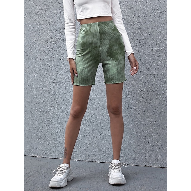  Women's Casual / Sporty Athleisure Elastic Waist Shorts Sunday Shorts Short Pants Micro-elastic Casual Weekend Cotton Blend Tie Dye Mid Waist Comfort Green S M L