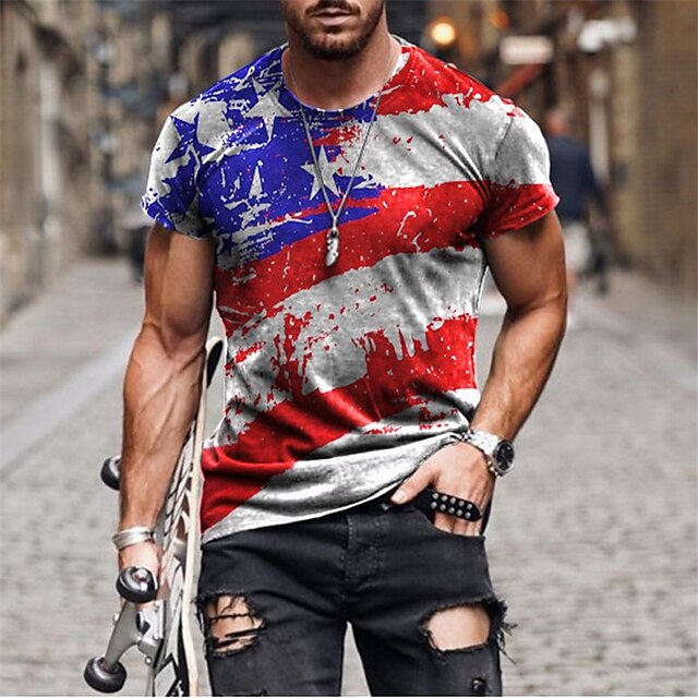  Men's Unisex T shirt Tee Graphic Prints National Flag 3D Print Crew Neck Street Daily Short Sleeve Print Tops Casual Designer Big and Tall Sports Red / Summer