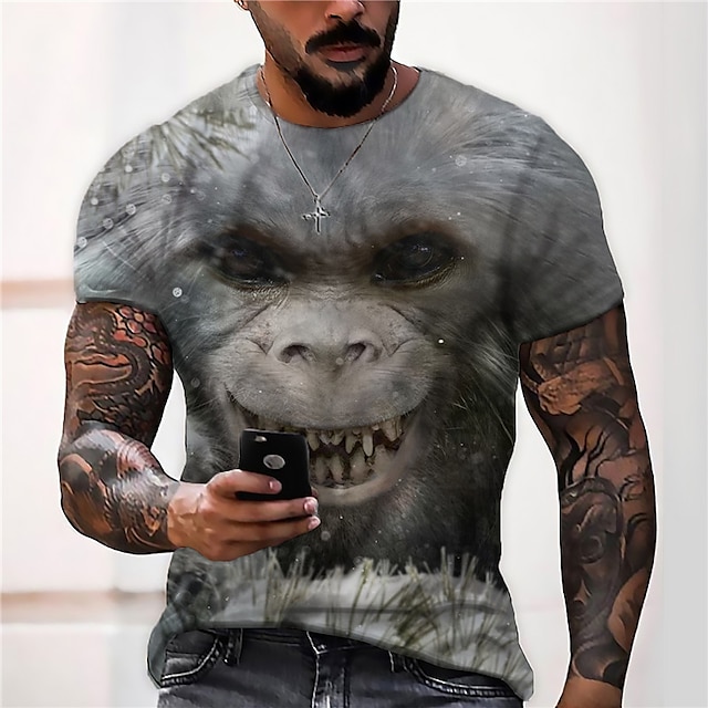  Men's Unisex T shirt Tee Graphic Prints Animal 3D Print Crew Neck Street Daily Short Sleeve Print Tops Casual Designer Big and Tall Sports Gray / Summer