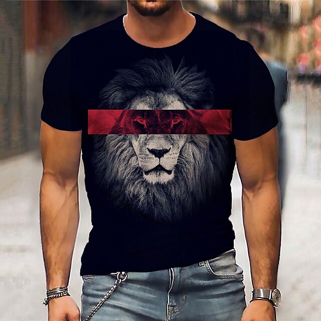 Men's Unisex T shirt Tee Crew Neck Lion Graphic Prints Black 3D Print Short Sleeve Print Outdoor Street Tops Sports Designer Casual Big and Tall / Summer / Summer