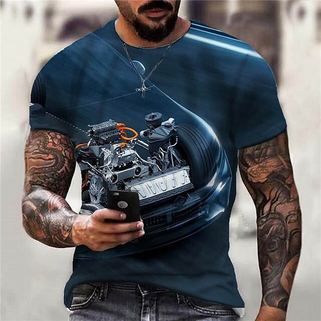  Homens Unisexo Camiseta Estampas Abstratas Máquina Impressão 3D Gola Redonda Rua Diário Manga Curta Imprimir Blusas Casual Designer Grande e Alto Esportes Azul / Verão