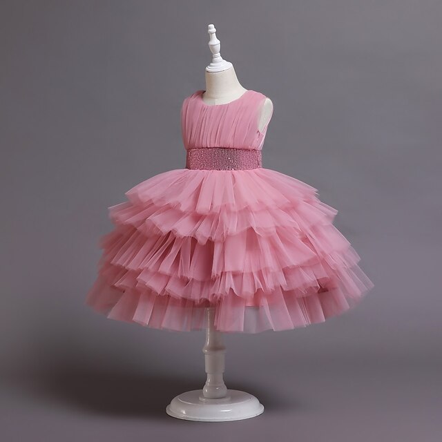  Toddler Little Girls' Dress Solid Colored Party Performance Tulle Dress Lace Pink Wine Midi Sleeveless Cute Dresses Spring Summer Children's Day Slim 1-3 Years