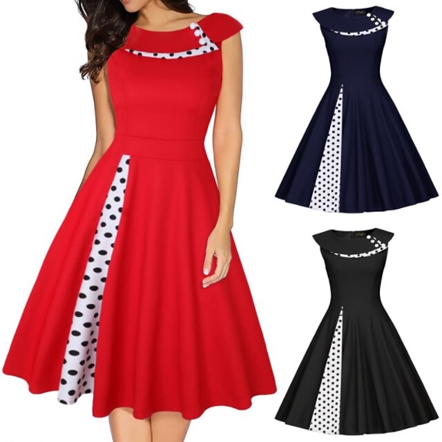  Polka Dots Classical Retro Vintage 1950s Cocktail Dress Dress Party Costume Christmas Dress Rockabilly Flare Dress Knee Length Country Girl Gentlewoman Women's Valentine's Day Party / Evening
