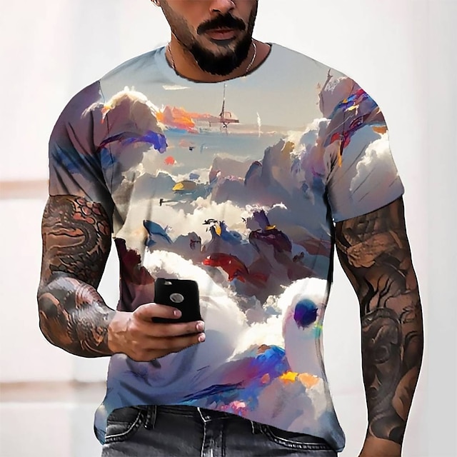  Men's Tee T shirt Tee Graphic 3D Print Round Neck Casual Daily Short Sleeve 3D Print Tops Fashion Designer Cool Comfortable Gray / Summer
