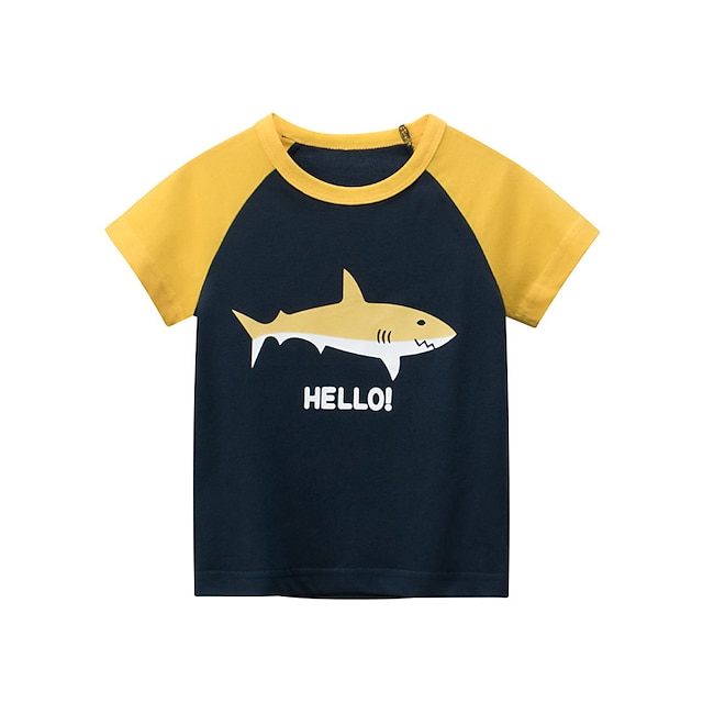  T-shirt Garçon Enfants Manches Courtes Requin Lettre 3D effet Noir 100% Coton Enfants Hauts Actif du quotidien Printemps Eté Extérieur Mince 3-10 ans