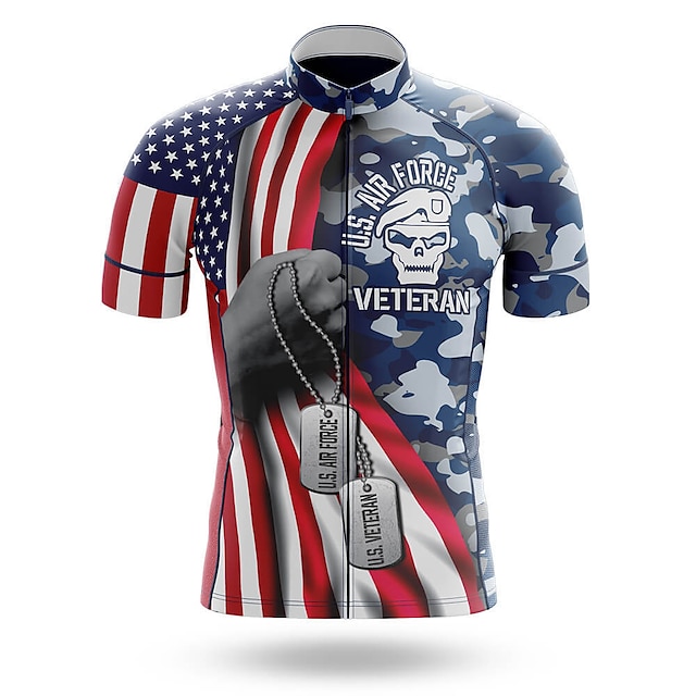  21Grams Men's Cycling Jersey Short Sleeve Bike Top with 3 Rear Pockets Breathable Quick Dry Moisture Wicking Mountain Bike MTB Road Bike Cycling Red Spandex Polyester Skull American / USA National