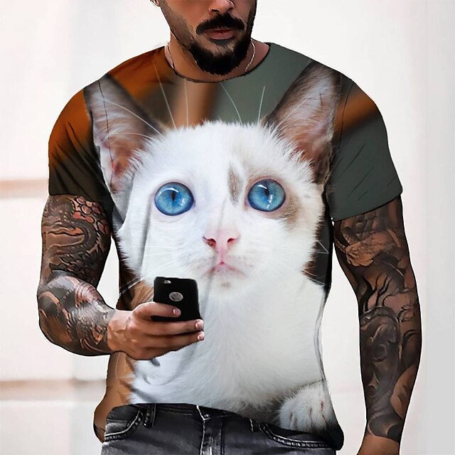  Men's T shirt Tee Tee Round Neck Graphic White 3D Print Short Sleeve 3D Print Casual Daily Tops Fashion Cool Designer Comfortable / Summer / Summer