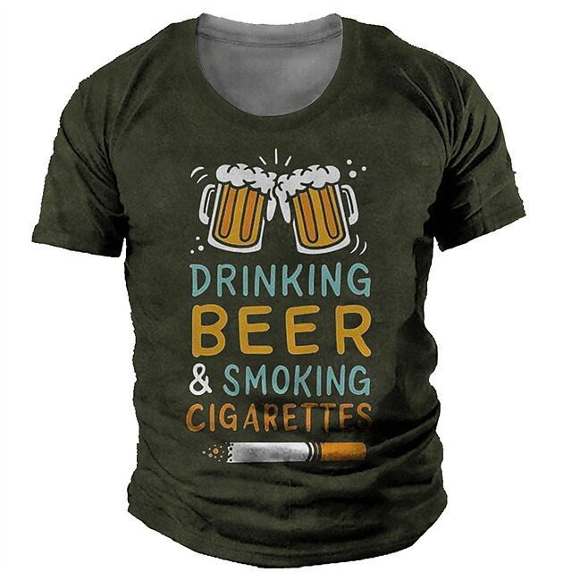  Men's Unisex T shirt Tee Graphic Wine Glass Letter 3D Print Crew Neck Street Daily Short Sleeve Print Tops Casual Designer Big and Tall Sports Green Black Blue / Summer