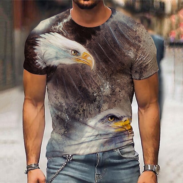  Men's Unisex T shirt Tee Crew Neck Graphic Prints Eagle Gray 3D Print Short Sleeve Print Outdoor Street Tops Sports Designer Casual Big and Tall / Summer / Summer