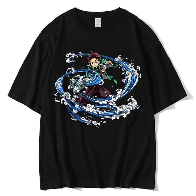  Inspirert av Demon Slayer: Kimetsu no Yaiba Kamado Tanjiro 100% Polyester T-skjorte Tegneserie Harajuku Graphic Kawaii Animé T-Trøye Til Herre / Dame / Par