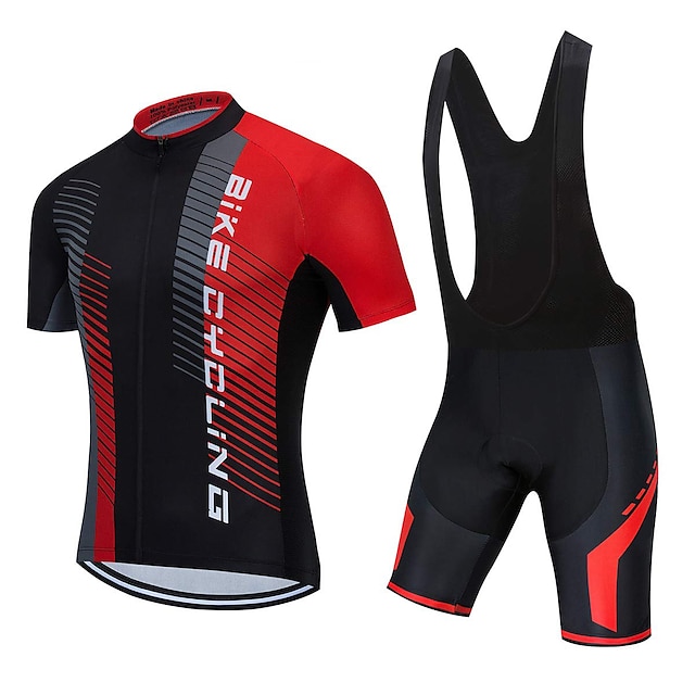  21Grams Men's Striped Cycling Jersey with Bib Shorts